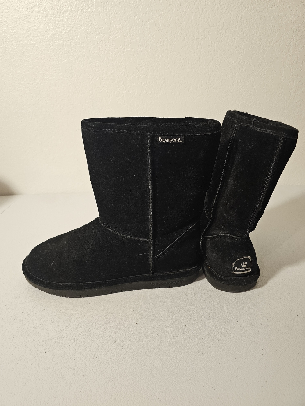 BEARPAW Emma Black Suede Faux Fur Lined Pull-On Mid-Calf Boots US 10